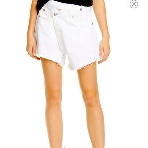 R13 white denim crossover shorts